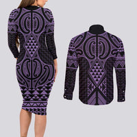 Waiporoporo Maori Ta Moko Poutama Art Couples Matching Long Sleeve Bodycon Dress and Long Sleeve Button Shirt LT9 - Polynesian Pride