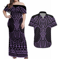Waiporoporo Maori Ta Moko Poutama Art Couples Matching Off Shoulder Maxi Dress and Hawaiian Shirt