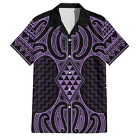 Waiporoporo Maori Ta Moko Poutama Art Family Matching Long Sleeve Bodycon Dress and Hawaiian Shirt LT9 Dad's Shirt - Short Sleeve Purple - Polynesian Pride
