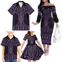 Waiporoporo Maori Ta Moko Poutama Art Family Matching Off The Shoulder Long Sleeve Dress and Hawaiian Shirt LT9 - Polynesian Pride
