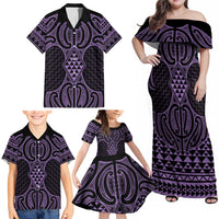 Waiporoporo Maori Ta Moko Poutama Art Family Matching Off Shoulder Maxi Dress and Hawaiian Shirt