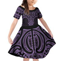 Waiporoporo Maori Ta Moko Poutama Art Family Matching Off Shoulder Short Dress and Hawaiian Shirt