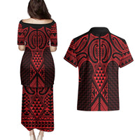 Whero Maori Ta Moko Poutama Art Couples Matching Puletasi and Hawaiian Shirt