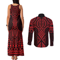 Whero Maori Ta Moko Poutama Art Couples Matching Tank Maxi Dress and Long Sleeve Button Shirt