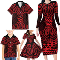 Whero Maori Ta Moko Poutama Art Family Matching Long Sleeve Bodycon Dress and Hawaiian Shirt LT9 - Polynesian Pride