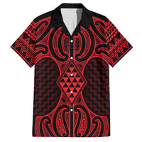Whero Maori Ta Moko Poutama Art Family Matching Off The Shoulder Long Sleeve Dress and Hawaiian Shirt LT9 Dad's Shirt - Short Sleeve Red - Polynesian Pride