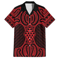 Whero Maori Ta Moko Poutama Art Family Matching Off Shoulder Short Dress and Hawaiian Shirt