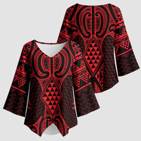 Whero Maori Ta Moko Poutama Art Kimono Sleeve Blouse - Polynesian Pride
