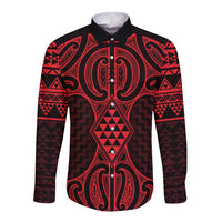 Whero Maori Ta Moko Poutama Art Long Sleeve Button Shirt