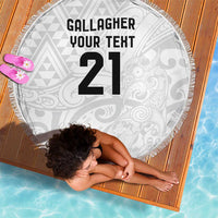 New Zealand Rangatira Custom Beach Blanket All White Niho Taniwha Maori Tribal