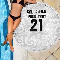 New Zealand Rangatira Custom Beach Blanket All White Niho Taniwha Maori Tribal