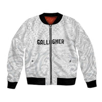 New Zealand Rangatira Custom Bomber Jacket All White Niho Taniwha Maori Tribal