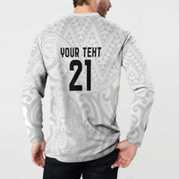 New Zealand Rangatira Custom Button Sweatshirt All White Niho Taniwha Maori Tribal