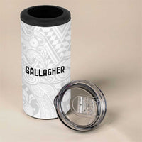 New Zealand Rangatira Custom 4 in 1 Can Cooler Tumbler All White Niho Taniwha Maori Tribal
