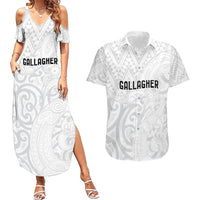 New Zealand Rangatira Custom Couples Matching Summer Maxi Dress and Hawaiian Shirt All White Niho Taniwha Maori Tribal