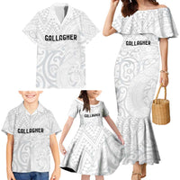 New Zealand Rangatira Custom Family Matching Mermaid Dress and Hawaiian Shirt All White Niho Taniwha Maori Tribal