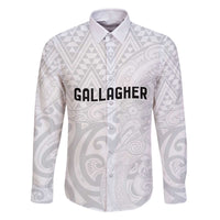 New Zealand Rangatira Custom Family Matching Off The Shoulder Long Sleeve Dress and Hawaiian Shirt All White Niho Taniwha Maori Tribal LT9 Dad's Shirt - Long Sleeve White - Polynesian Pride
