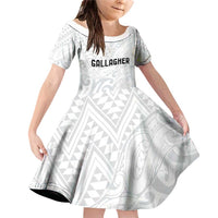 New Zealand Rangatira Custom Family Matching Off Shoulder Short Dress and Hawaiian Shirt All White Niho Taniwha Maori Tribal