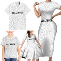 New Zealand Rangatira Custom Family Matching Short Sleeve Bodycon Dress and Hawaiian Shirt All White Niho Taniwha Maori Tribal