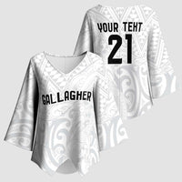 New Zealand Rangatira Custom Kimono Sleeve Blouse All White Niho Taniwha Maori Tribal - Polynesian Pride