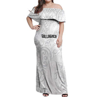 New Zealand Rangatira Custom Off Shoulder Maxi Dress All White Niho Taniwha Maori Tribal