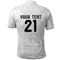 New Zealand Rangatira Custom Polo Shirt All White Niho Taniwha Maori Tribal