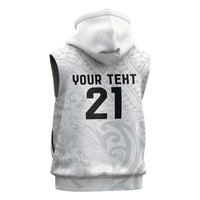 New Zealand Rangatira Custom Sleeveless Zip Hoodie All White Niho Taniwha Maori Tribal - Polynesian Pride