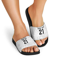 New Zealand Rangatira Custom Slide Sandals All White Niho Taniwha Maori Tribal - Polynesian Pride