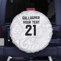 New Zealand Rangatira Custom Spare Tire Cover All White Niho Taniwha Maori Tribal