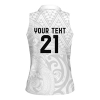 New Zealand Rangatira Custom Women Sleeveless Polo Shirt All White Niho Taniwha Maori Tribal