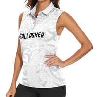 New Zealand Rangatira Custom Women Sleeveless Polo Shirt All White Niho Taniwha Maori Tribal