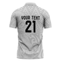 New Zealand Rangatira Custom Zipper Polo Shirt All White Niho Taniwha Maori Tribal - Polynesian Pride