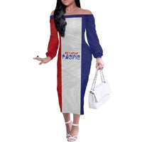 New Zealand Rugby Pacific Personalised Family Matching Off The Shoulder Long Sleeve Dress and Hawaiian Shirt Maori Style Tribal Tapa Pattern LT9 Mom's Dress White - Polynesian Pride