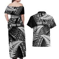 New Zealand Rugby Pacific Personalised Couples Matching Off Shoulder Maxi Dress and Hawaiian Shirt All Black Maori Pasifika Fern Pattern LT9 - Polynesian Pride