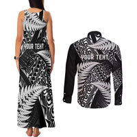 New Zealand Rugby Pacific Personalised Couples Matching Tank Maxi Dress and Long Sleeve Button Shirt All Black Maori Pasifika Fern Pattern