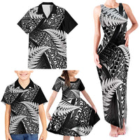 New Zealand Rugby Pacific Personalised Family Matching Tank Maxi Dress and Hawaiian Shirt All Black Maori Pasifika Fern Pattern