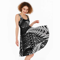 New Zealand Rugby Pacific Personalised Midi Dress All Black Maori Pasifika Fern Pattern - Polynesian Pride