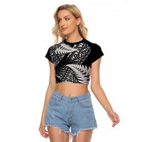 New Zealand Rugby Pacific Personalised Raglan Cropped T Shirt All Black Maori Pasifika Fern Pattern