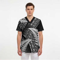 New Zealand Rugby Pacific Personalised Scrub Top All Black Maori Pasifika Fern Pattern - Polynesian Pride