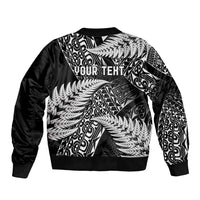 New Zealand Rugby Pacific Personalised Sleeve Zip Bomber Jacket All Black Maori Pasifika Fern Pattern