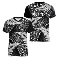 New Zealand Rugby Pacific Personalised Women V-Neck T-Shirt All Black Maori Pasifika Fern Pattern LT9 - Polynesian Pride