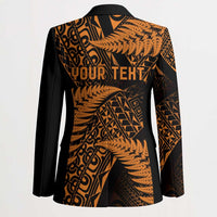 New Zealand Rugby Pacific Personalised Blazer All Gold Maori Pasifika Fern Pattern - Polynesian Pride