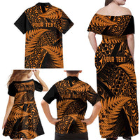 New Zealand Rugby Pacific Personalised Family Matching Off Shoulder Maxi Dress and Hawaiian Shirt All Gold Maori Pasifika Fern Pattern