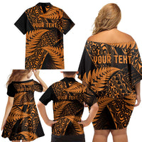 New Zealand Rugby Pacific Personalised Family Matching Off Shoulder Short Dress and Hawaiian Shirt All Gold Maori Pasifika Fern Pattern