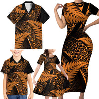 New Zealand Rugby Pacific Personalised Family Matching Short Sleeve Bodycon Dress and Hawaiian Shirt All Gold Maori Pasifika Fern Pattern LT9 - Polynesian Pride