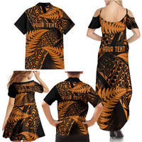 New Zealand Rugby Pacific Personalised Family Matching Summer Maxi Dress and Hawaiian Shirt All Gold Maori Pasifika Fern Pattern