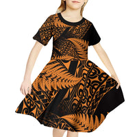 New Zealand Rugby Pacific Personalised Kid Short Sleeve Dress All Gold Maori Pasifika Fern Pattern