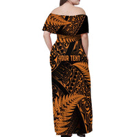 New Zealand Rugby Pacific Personalised Off Shoulder Maxi Dress All Gold Maori Pasifika Fern Pattern