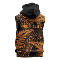 New Zealand Rugby Pacific Personalised Sleeveless Hoodie All Gold Maori Pasifika Fern Pattern - Polynesian Pride