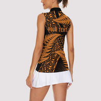 New Zealand Rugby Pacific Personalised Women Sleeveless Polo Shirt All Gold Maori Pasifika Fern Pattern